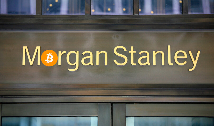Logo banku Morgan Stanley z bitcoinem